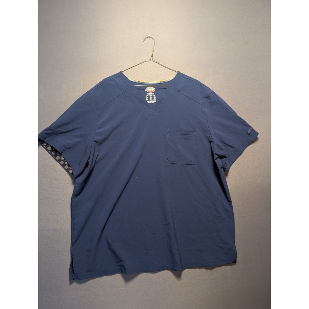Dickies Retro Dynamix Scrub Top Mens 2XL Blue Stretch Medical Moisture-Wicking